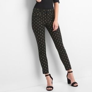 GAP Skinny Ankle Pants in Black Metallic Gold Print